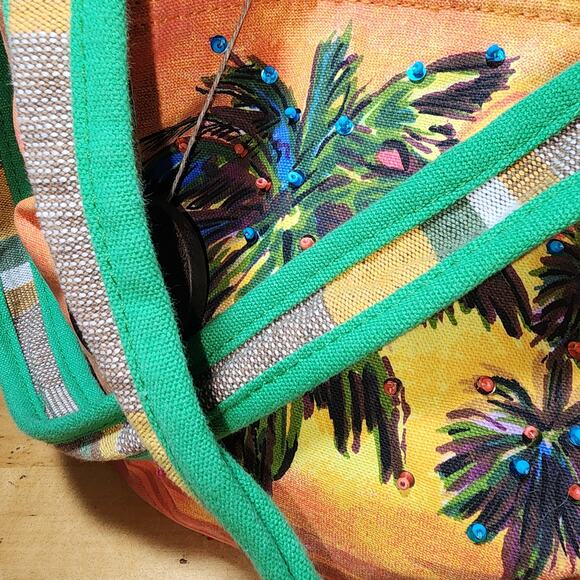 PAUL BRENT Sunset Palm Tree Sun n Sand and Beach Canvas Purse Shoulder Hand Bag - Picture 3 of 7